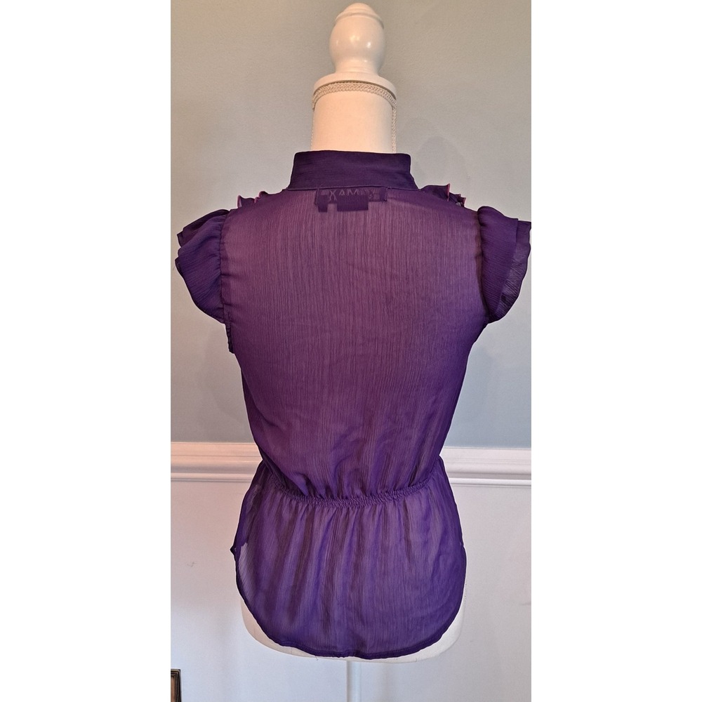 Miley Cyrus & Max Azria Button Up Shirt Women M Y2k Ruffle Blouse Purple - Picture 3 of 5
